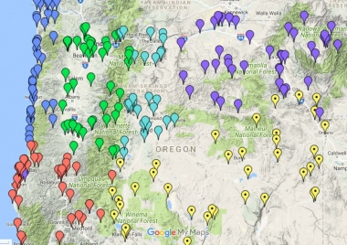 Map of locations in Oregon to view wildlife
