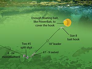a diagram of a floating bait rig for fishing