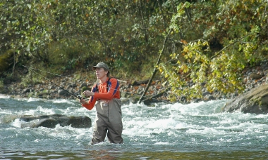 Angler fishing for salmon on Clackamas River
