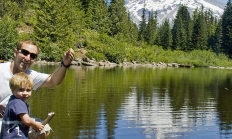 Image of father and son fishing at Mirror lake
