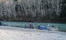 Several Rogue River fishing boats pulled up on shore