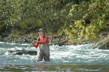 Angler fishing for salmon on Clackamas River