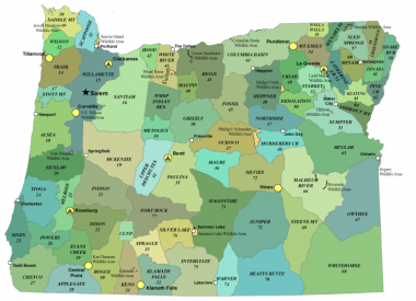 Map of Oregon with outlines of Wildlife Management Units
