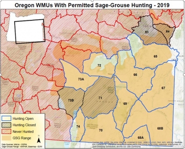 map showing 2019 areas open sage-grouse hunting