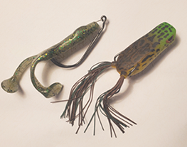 photo of two frog-looking lures for bass fishing