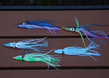 photo of several different hoochies for coho fishing
