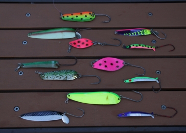 photo of several different spoons for catching coho
