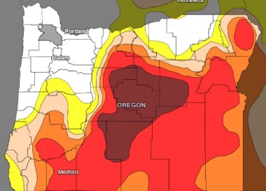 Map showing areas of drought in Oregon