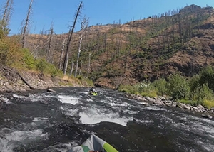 Spawning surveyors kayaking on river