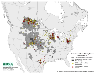map showing distribution of CWD is US