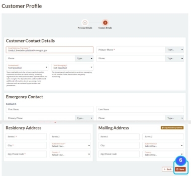 Screen shot of the VEM customer profile page 2