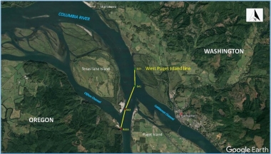 Map showing the border marker on the lower Columbia River