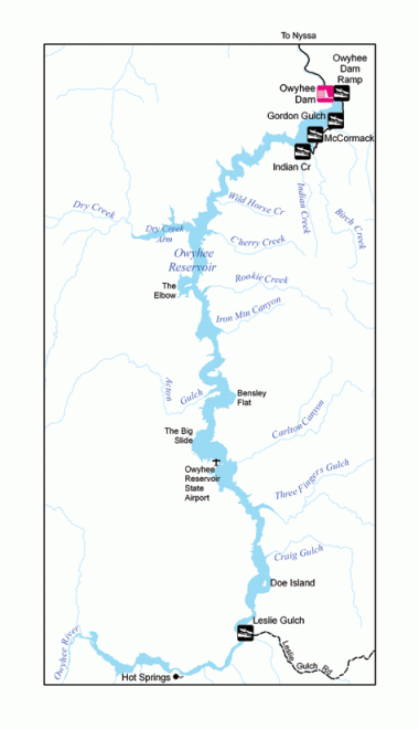 Oregon Department of Fish and Wildlife map of Owyhee Reservoir