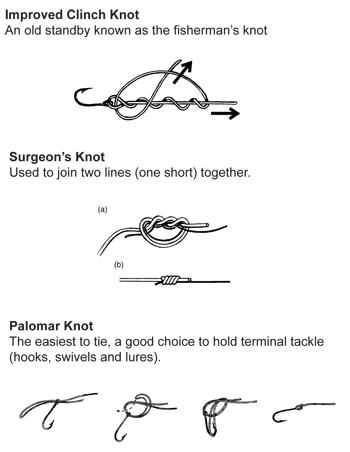 a graphic showing three common fishing knots