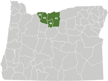 A map of Oregon with the Columbia Area shaded in green