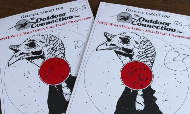 photo of two paper turkey targets showing shot patterns from shotgun