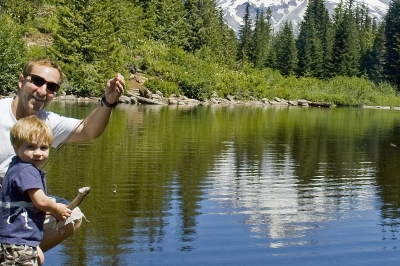 image of father and son fishing Mirror Lake