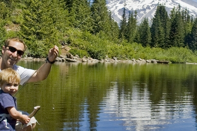 Image of father and son fishing at Mirror lake