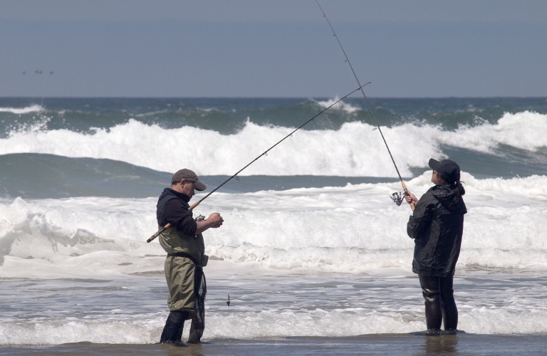 Two surf perch anglers
